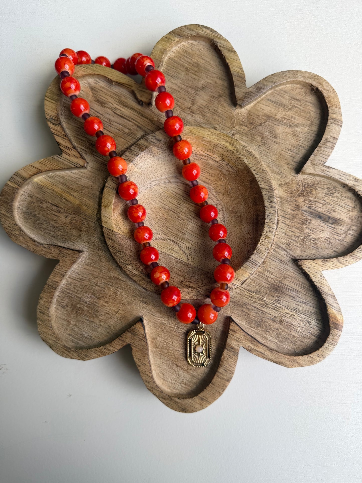 Orange/Red Beaded with Sunburst Pendant