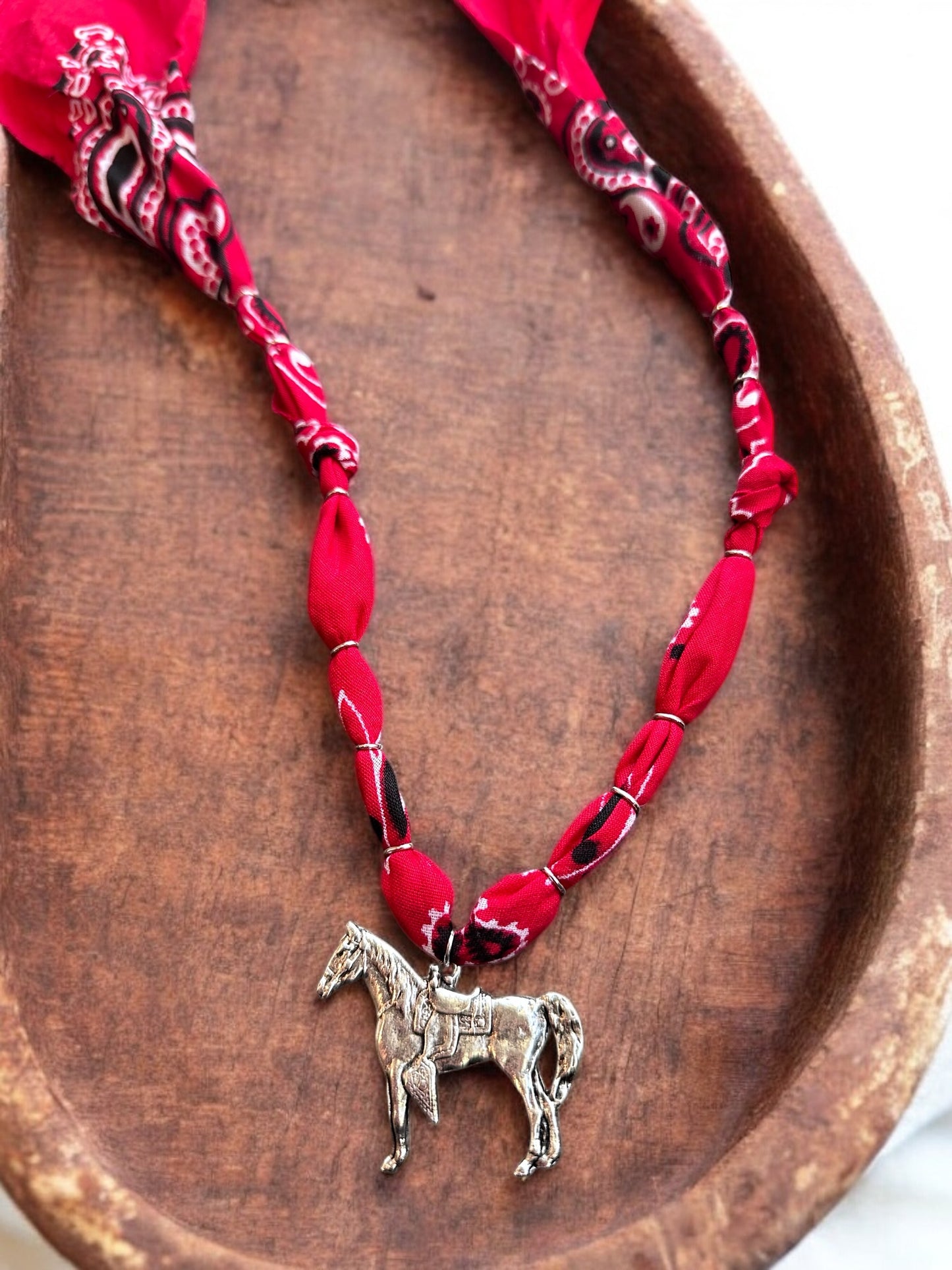 Red with Vintage Silver Horse