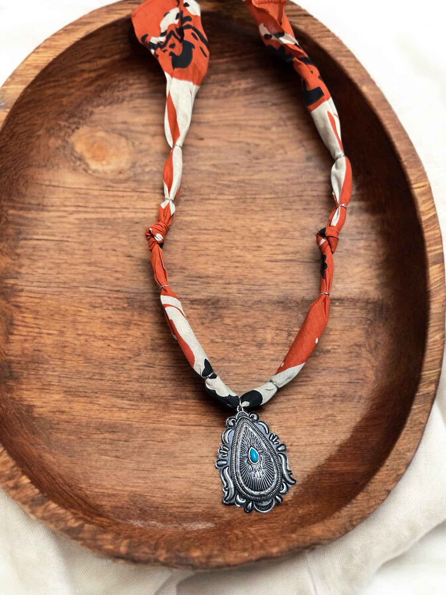 Orange with Vintage Silver Pendant