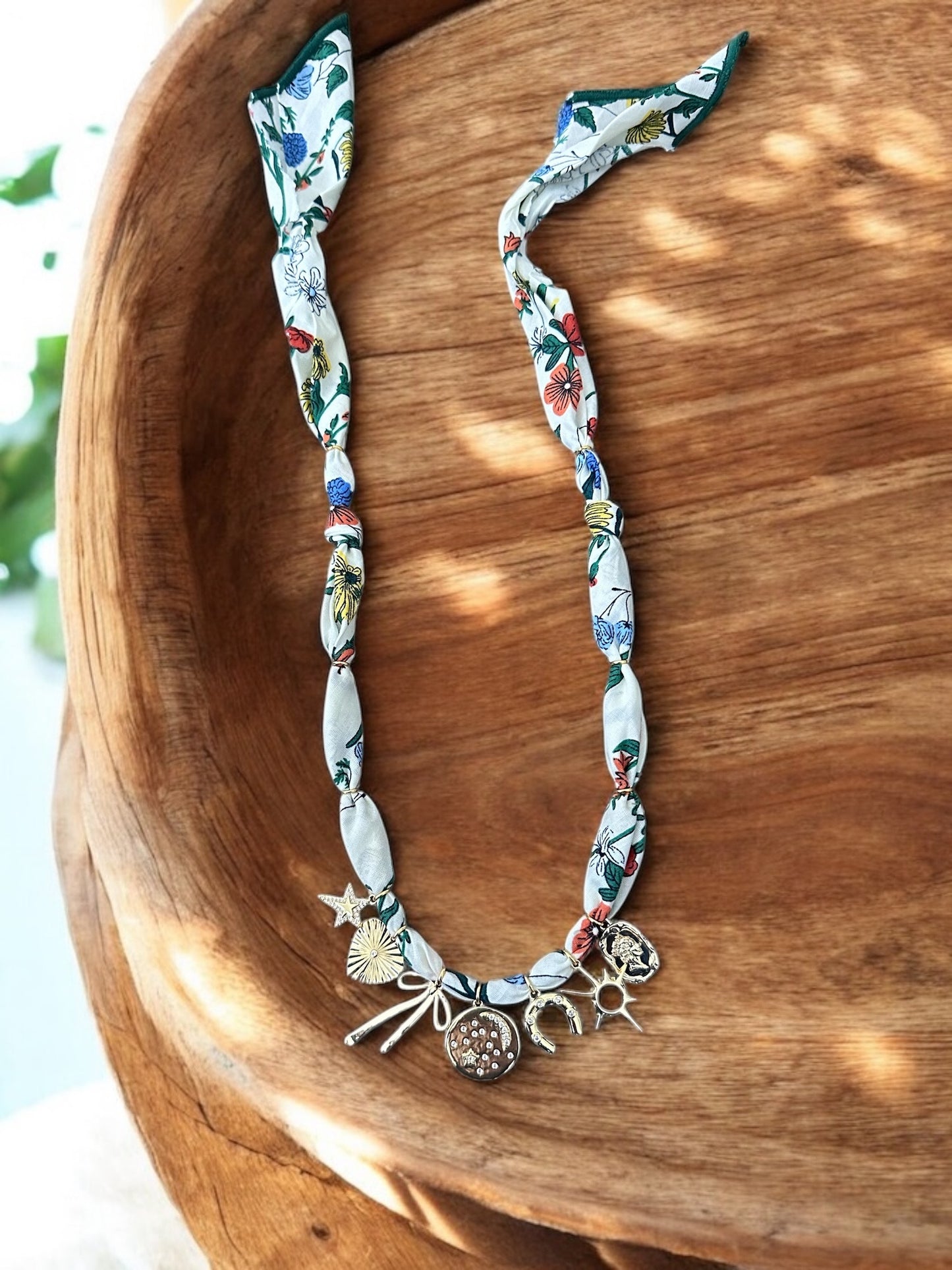 Ivory Floral with Circle Pendant