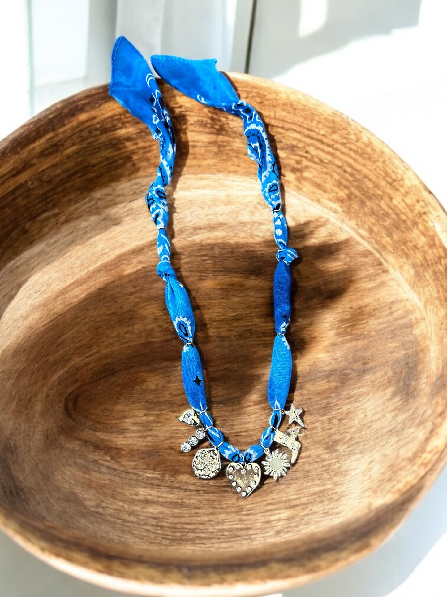 Blue Tie Dye with Gold & Stone Heart