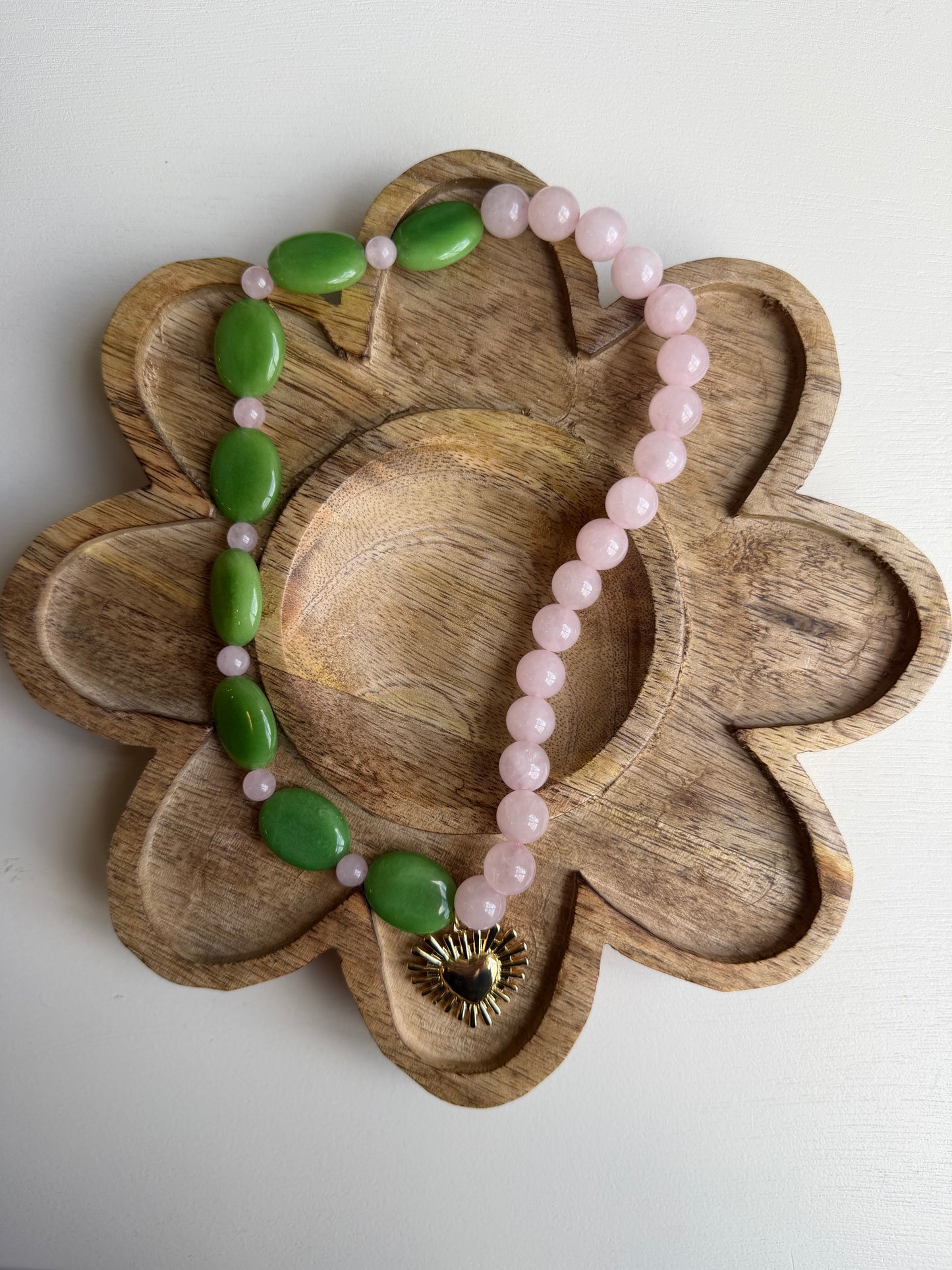 Green/Pink Beaded with Heart Burst Charm