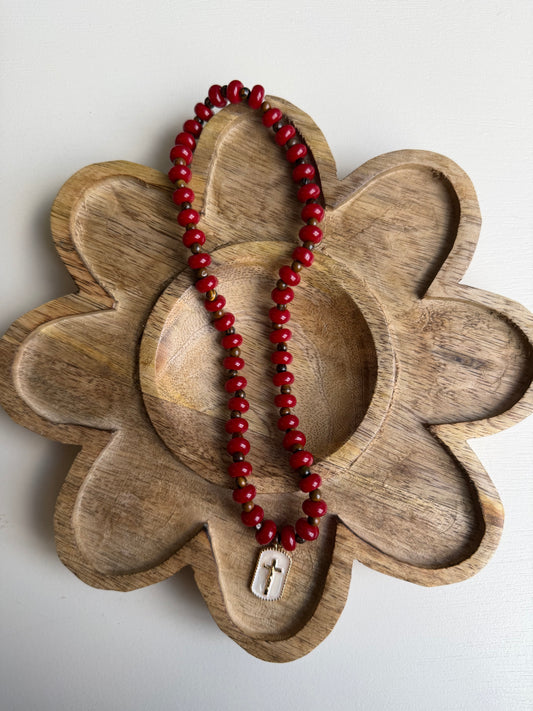 Red/Brown with Cross Pendant