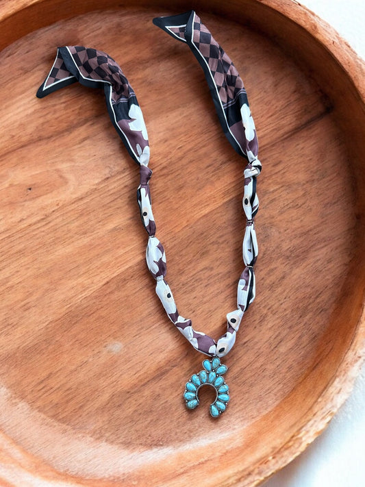 Brown and Ivory with Teal Pendant