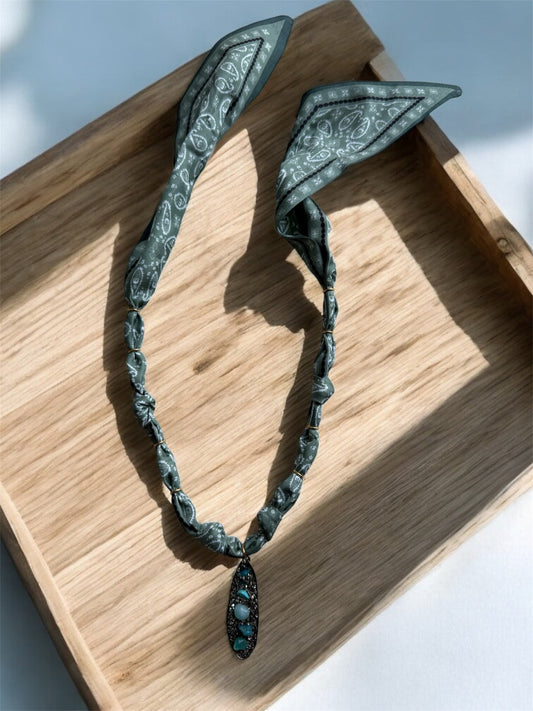 Green Paisley with Stone Pendant