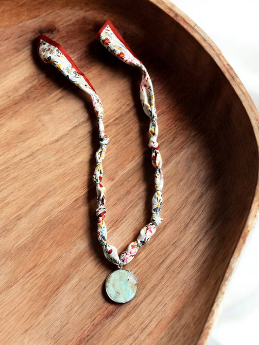 Multicolor Floral with Blue Stone Pendant