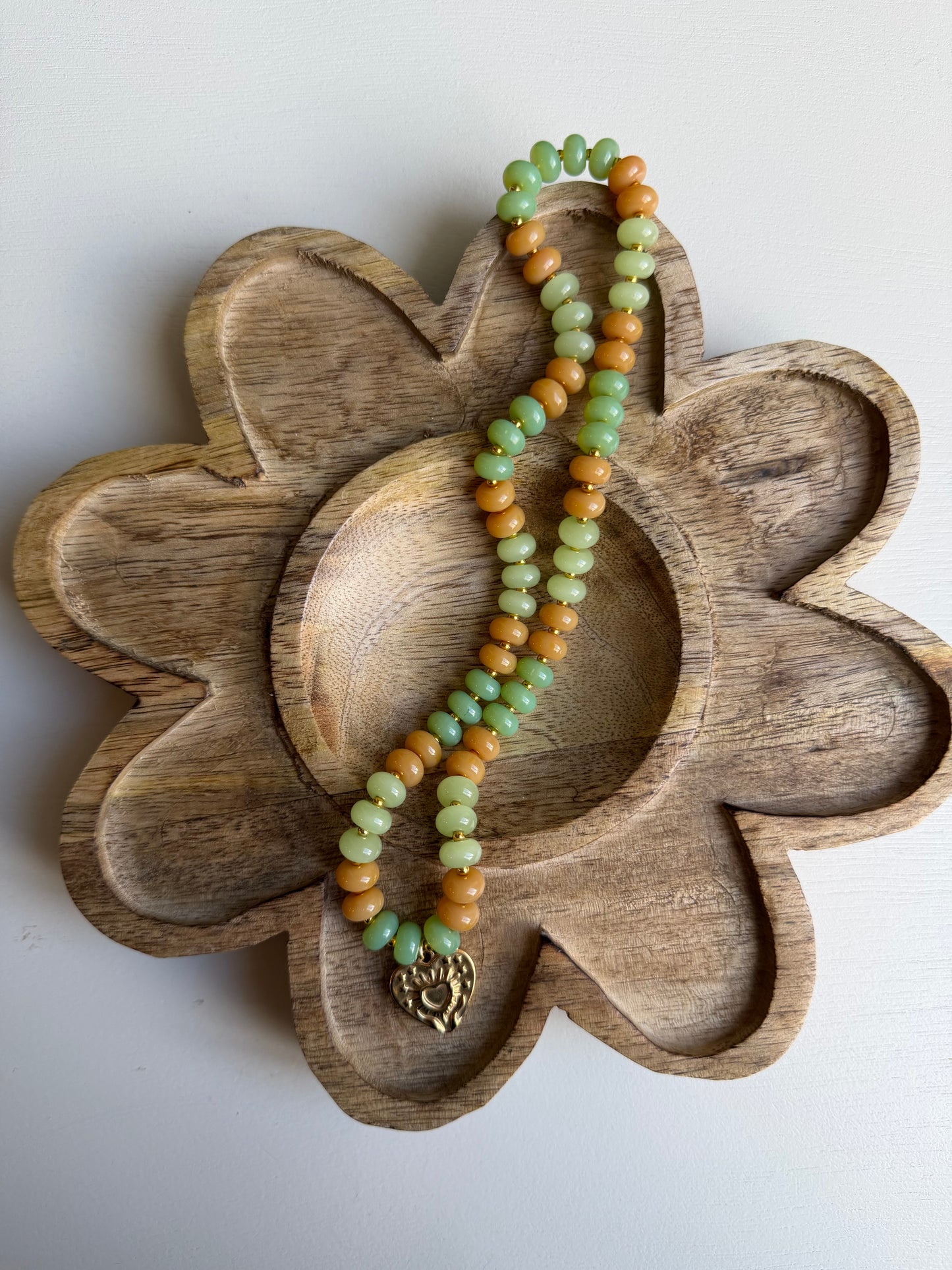 Green/Orange Beaded with Heart Charm