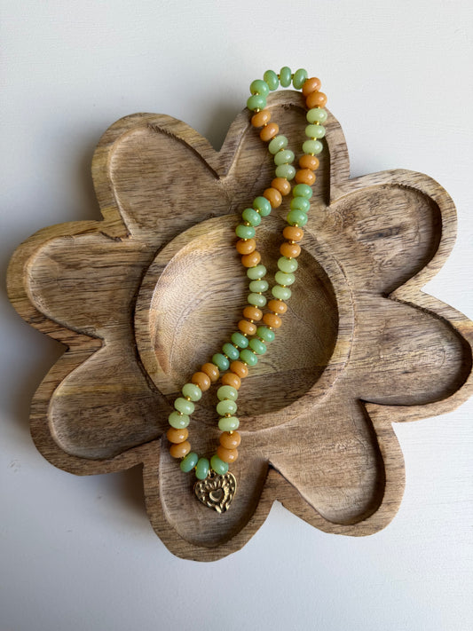 Green/Orange Beaded with Heart Charm