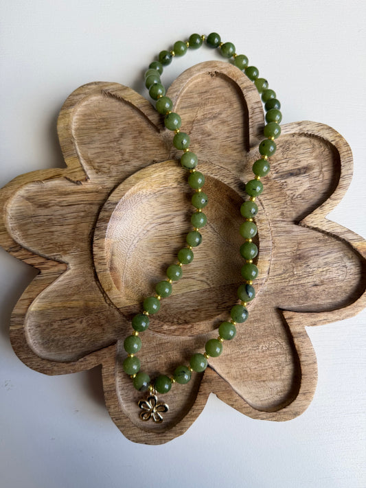Green Beaded with Flower Charm