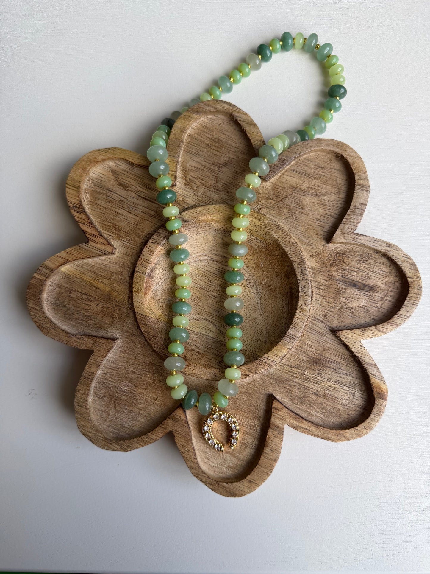 Green Beaded with Horseshoe Charm