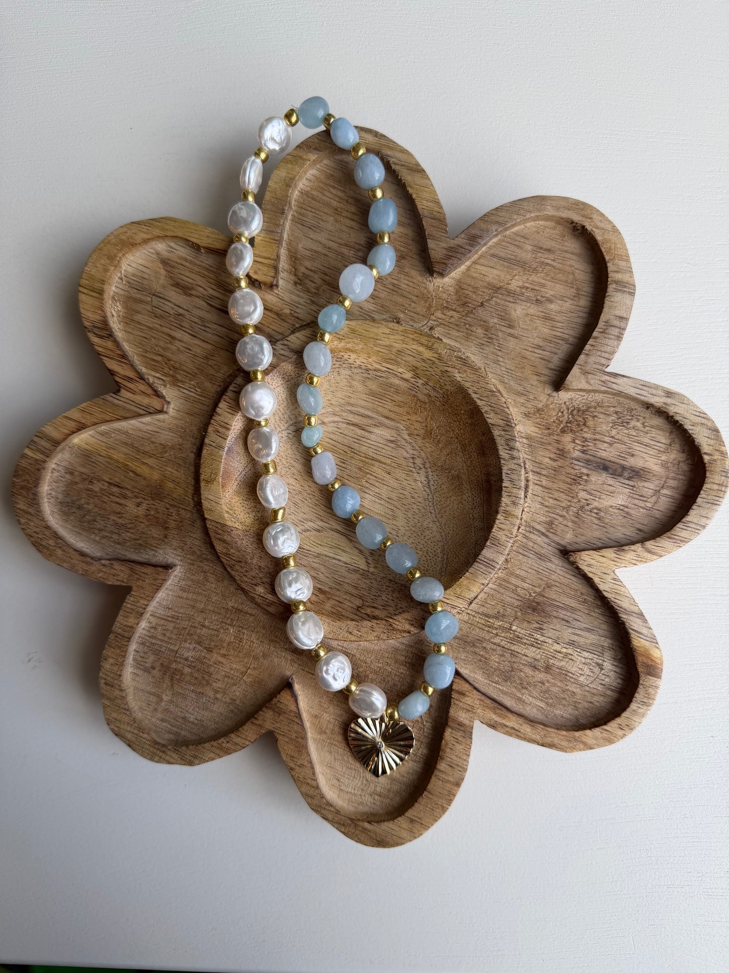 Pearl/Blue Beaded with Heart Charm