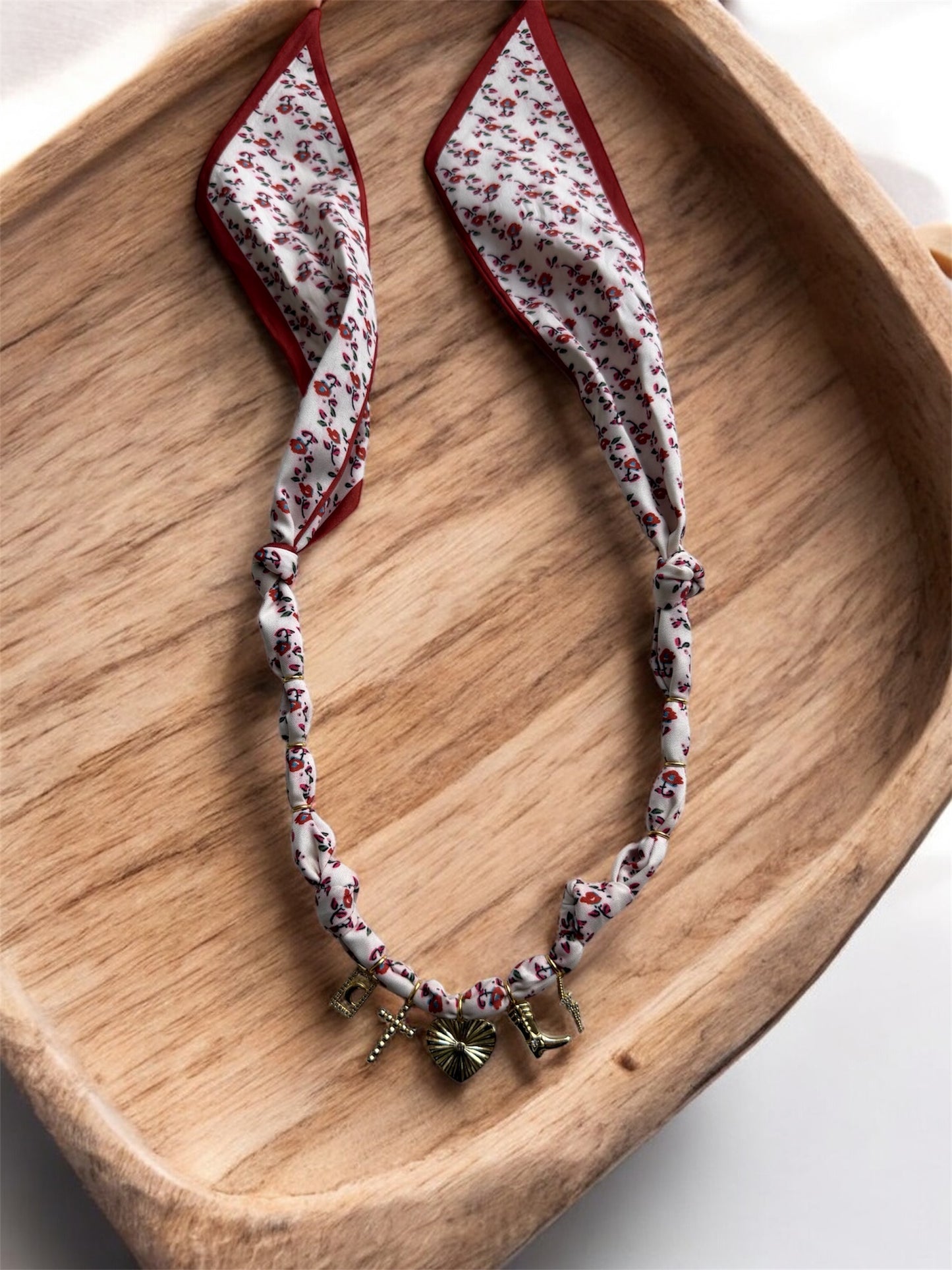 Red Floral with Heart Charm
