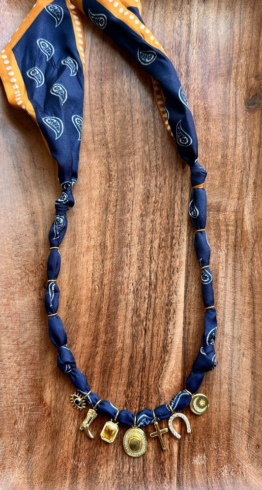 Navy Blue Paisley with Cowboy Hat
