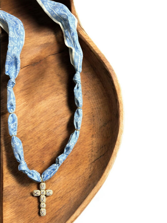 Blue Paisley with Cross