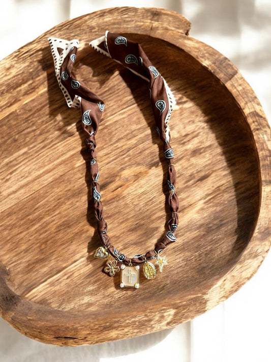Brown Paisley with Cross Pendant