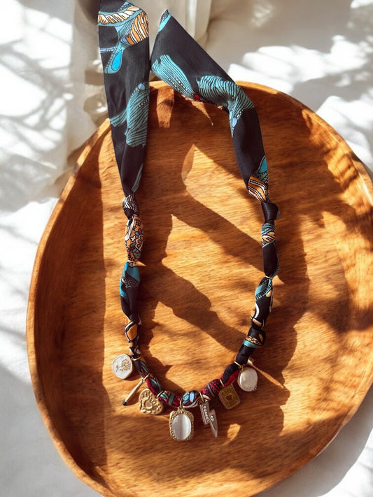 Black multicolor with White Stone Pendant