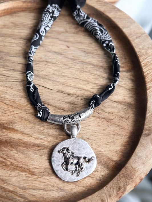 Black with Large Horse Pendant