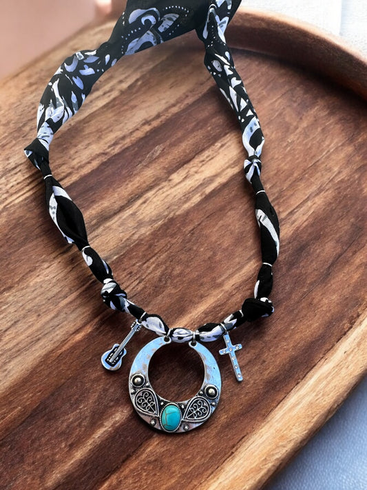 Black with Silver Circle Pendant