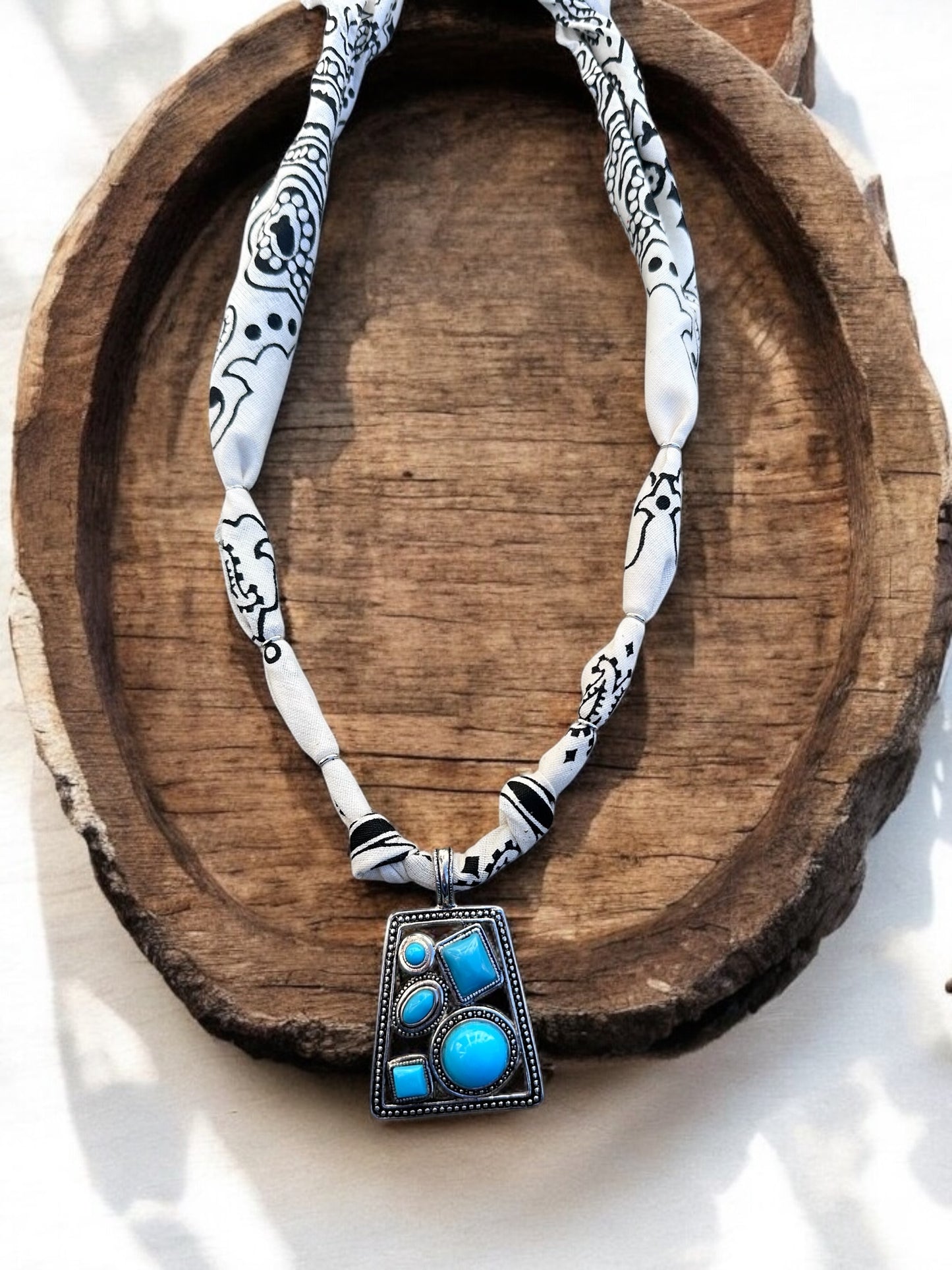 White with Silver and Blue Stone Pendant