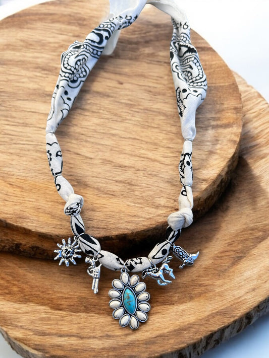 Ivory with Blue & White Stone Flower Pendant