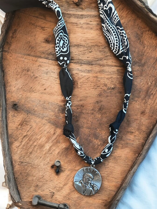 Black with Vintage Elvis Pendant