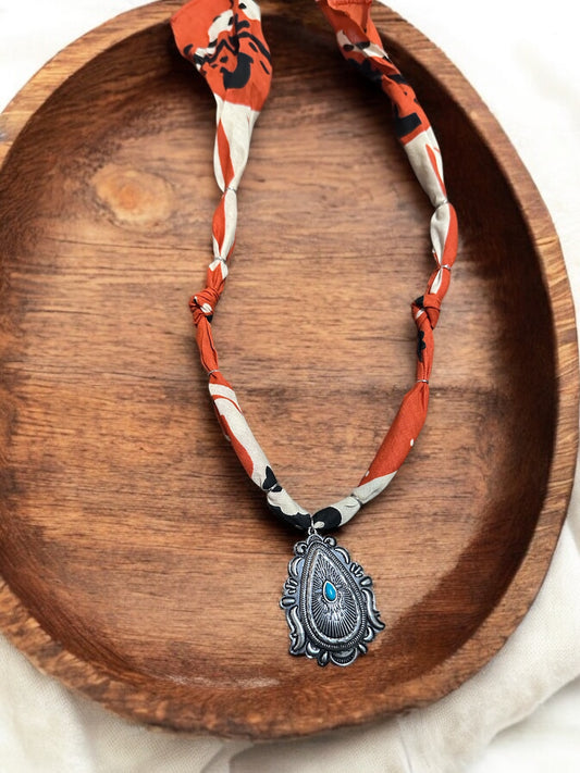 Orange with Vintage Silver Pendant