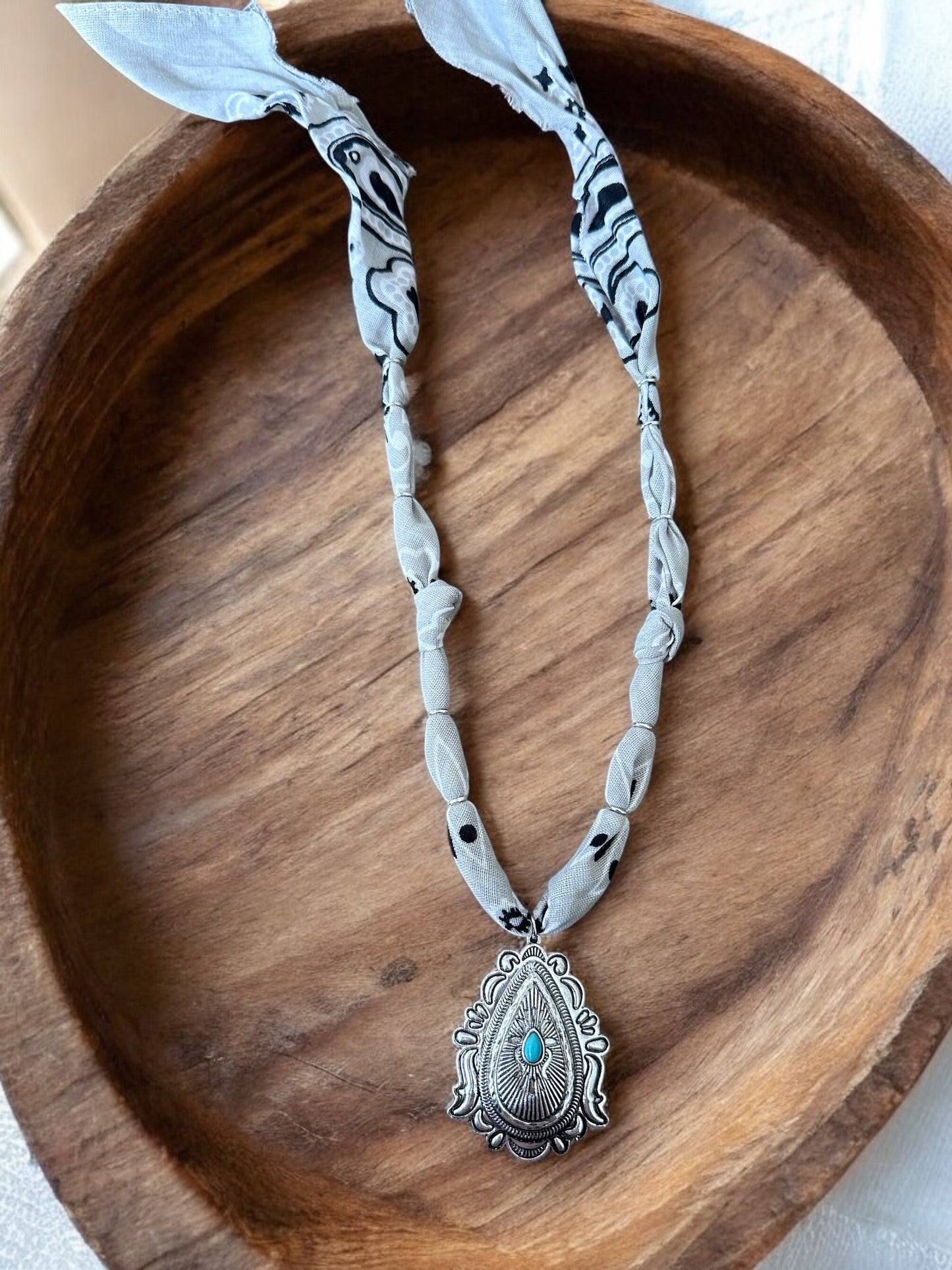 Light Grey with Vintage Silver Pendant