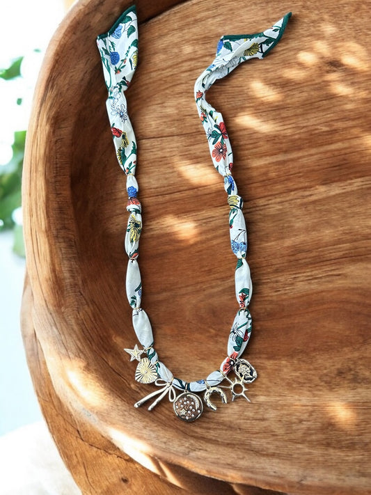 Ivory Floral with Circle Pendant