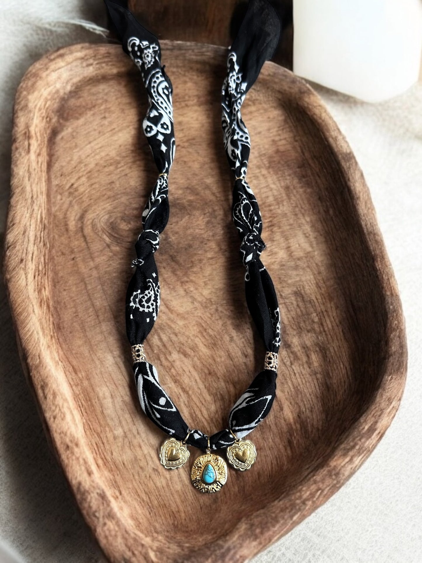 Black with Gold and Turquoise Pendant