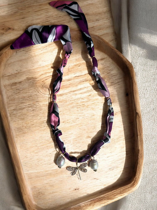 Purple and Pink Silk with Dragonfly