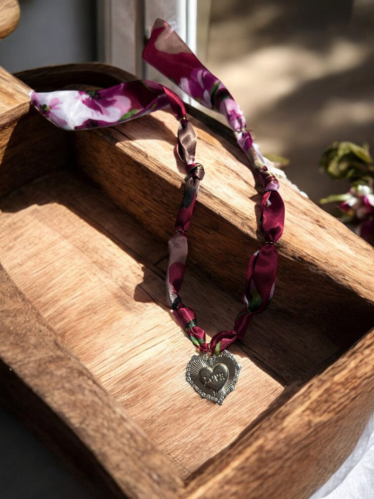 Maroon Floral with Love Heart