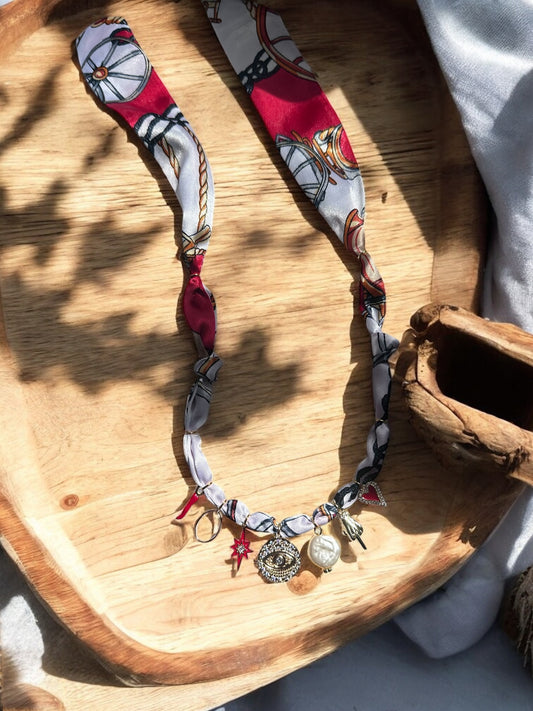 Red & White Silk with Evil Eye