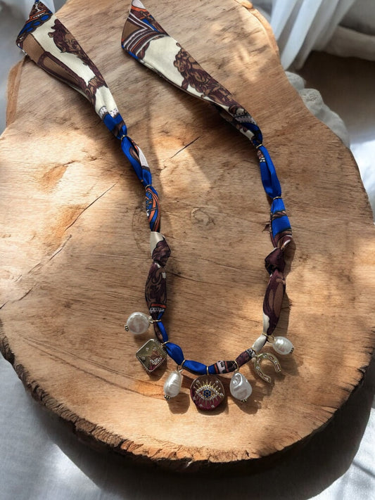 Blue & Brown Silk with Evil Eye