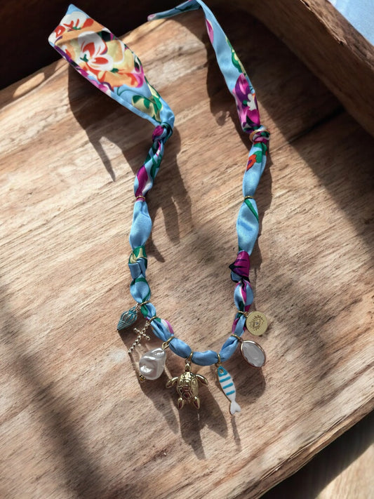 Light Blue Floral Silk with Turtle