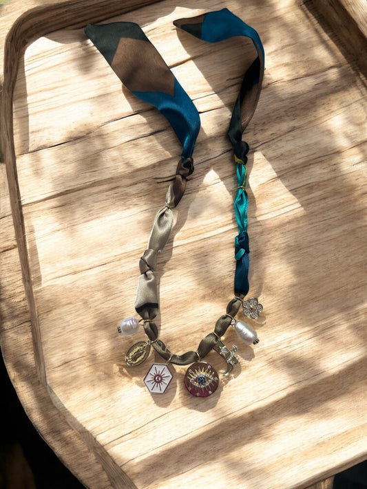 Brown & Blue Silk with Evil Eye