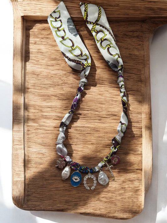 Cream Multicolor Silk with Stone Horseshoe