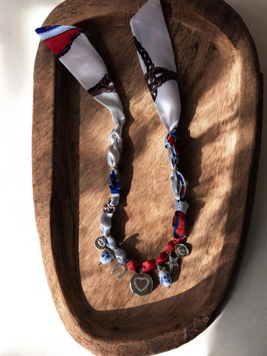 Orange & Cream Silk with Circle Heart Pendant