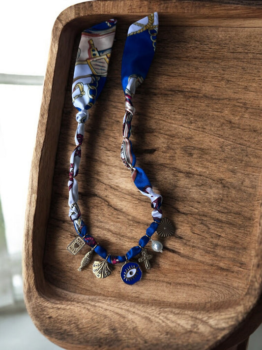 Blue and White Silk with Blue Evil Eye