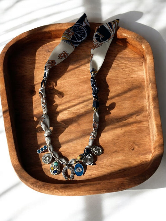 Gold & Black Silk with Stone Horseshoe