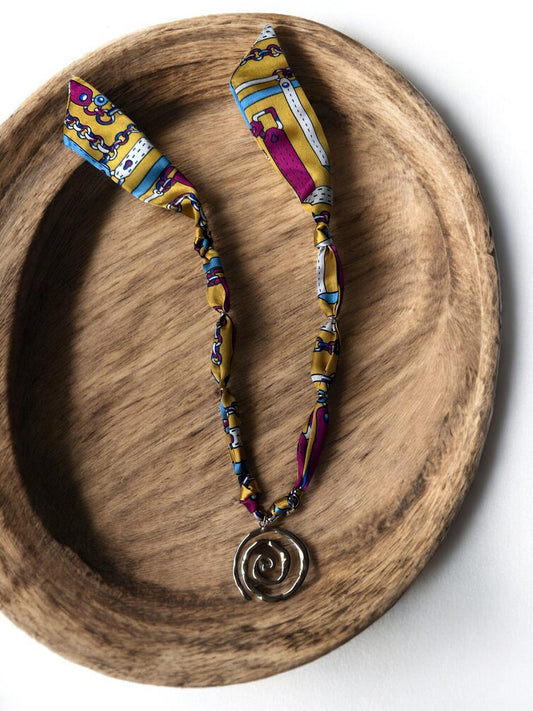 Yellow Multicolor Silk with Swirl Pendant