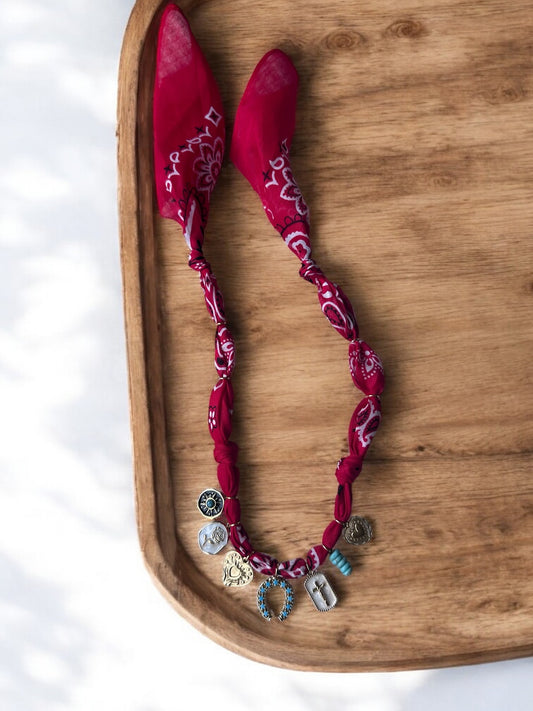 Red Traditional Bandana with Turquoise Horseshoe