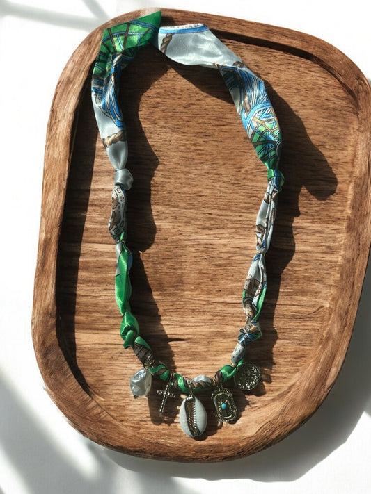 Green and Cream Silk with Seashell