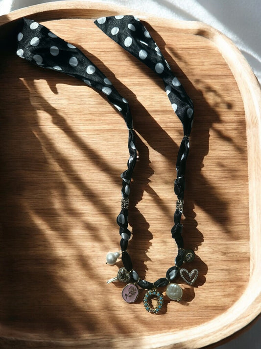Black Polka Dot Silk with Turquoise Horseshoe
