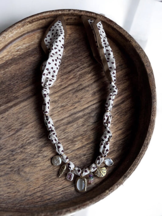 Cream and Brown with White Stone Pendant