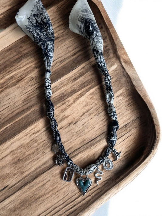 Black and White with Silver and Blue Heart